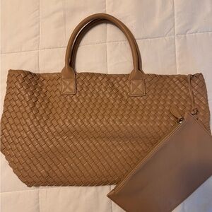 Large woven tote vegan leather